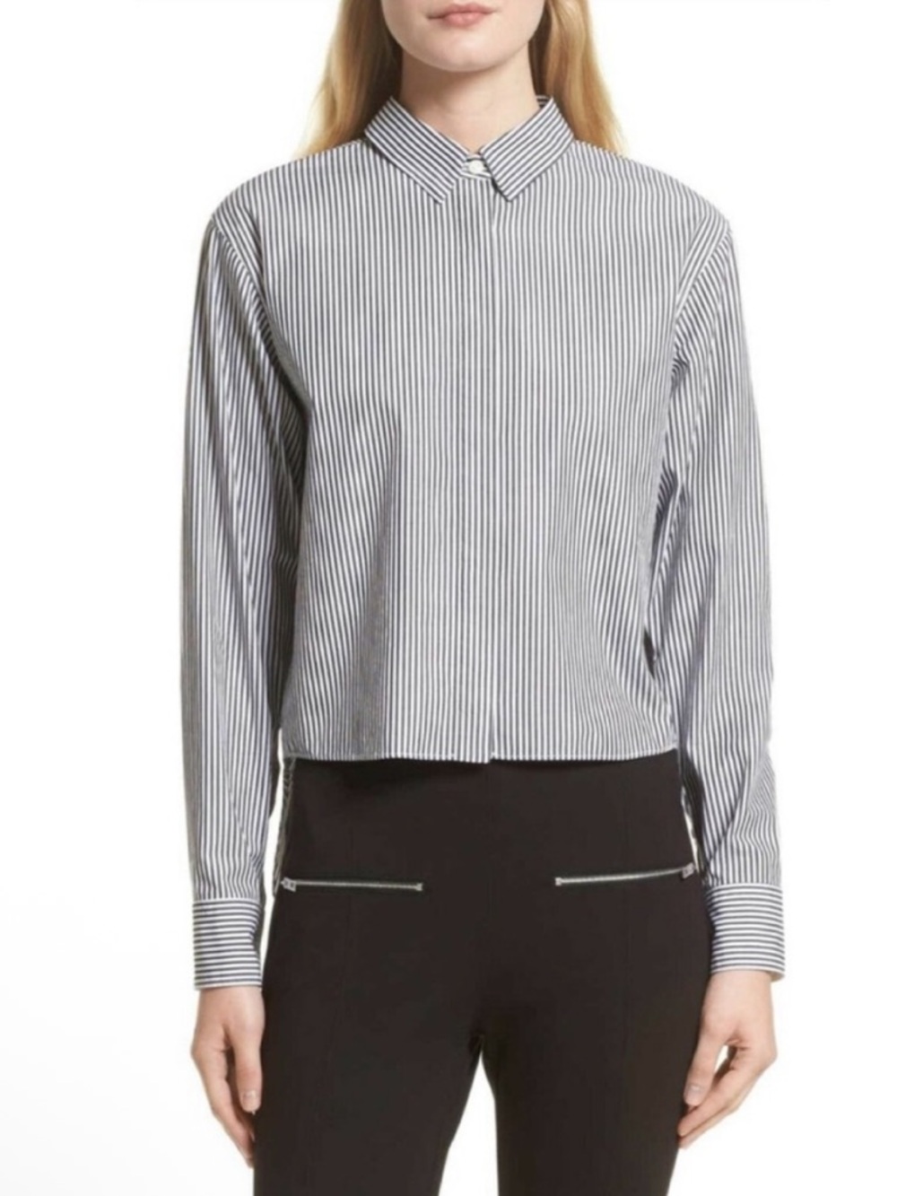 rag & bone black and White Vertical Stripe Button-Down Shirt Calder top